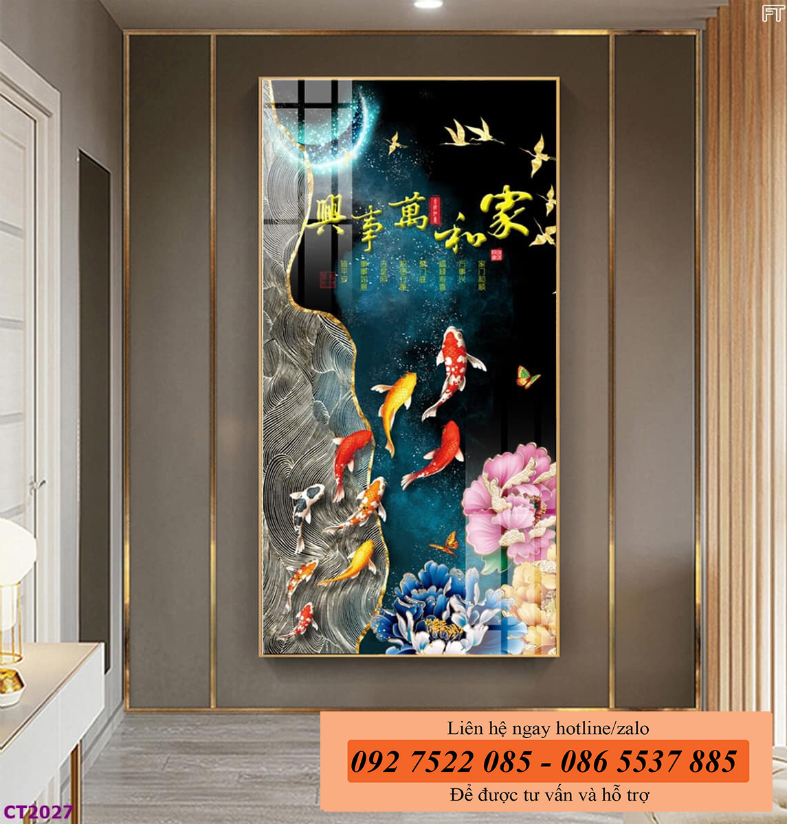 Tranh cửu ngư quần hội - tranh sơn thủy cho người Tuổi Dần