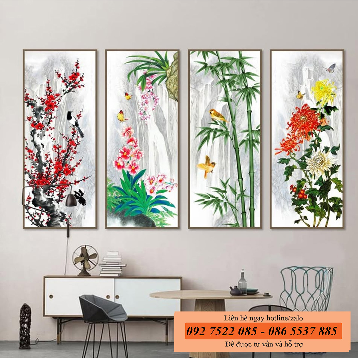 Tranh tứ bình - tranh phong thủy cho người tuổi thân