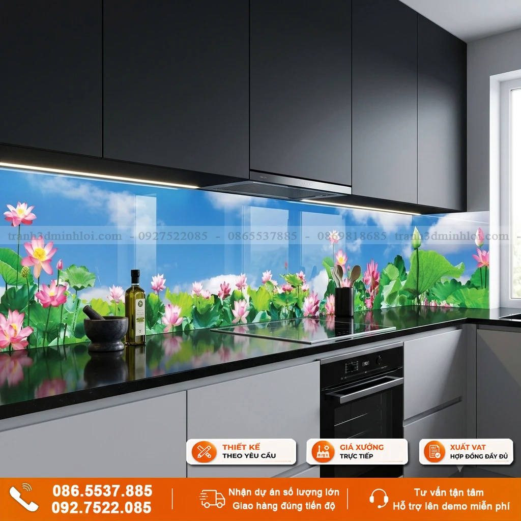 Kính ốp bếp mẫu hoa