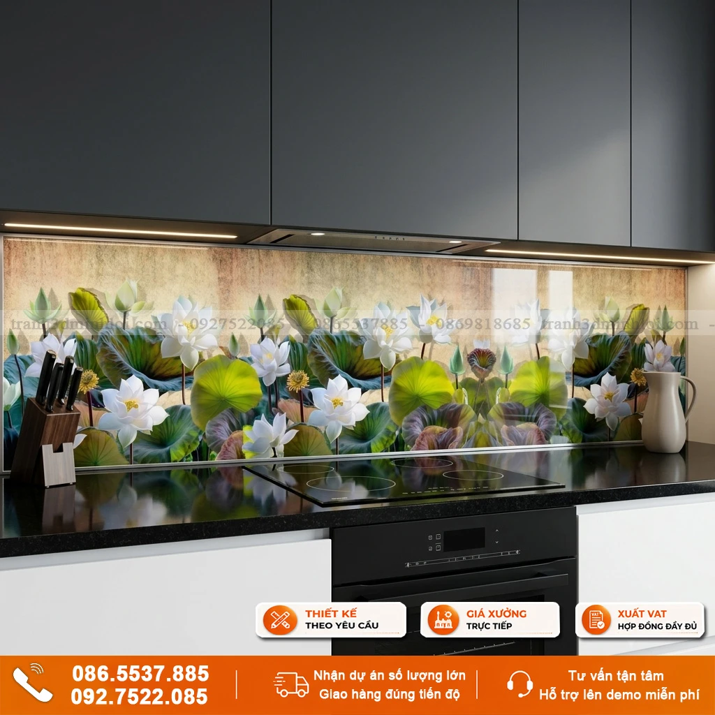Kính ốp bếp mẫu hoa