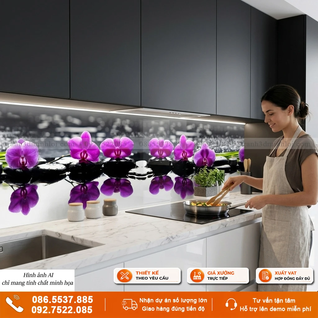 Kính ốp bếp mẫu hoa