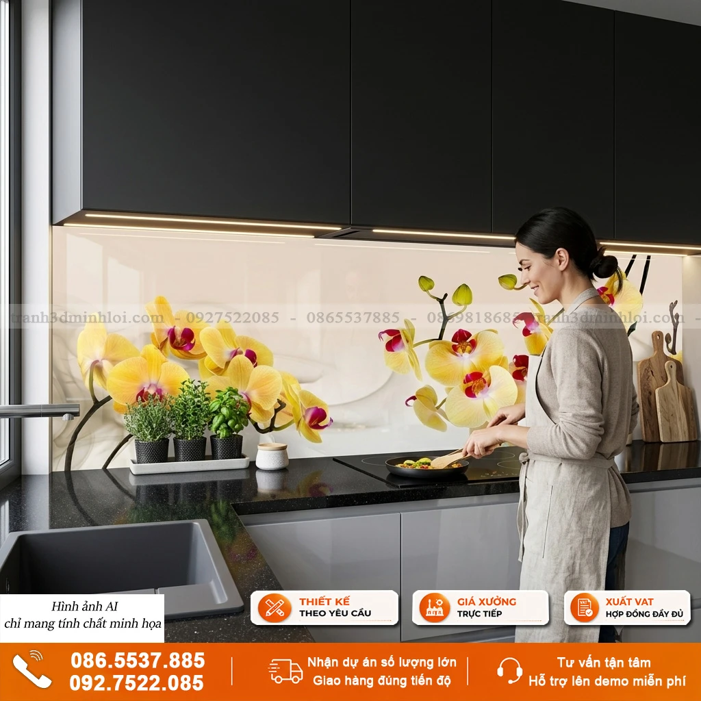 Kính ốp bếp mẫu hoa
