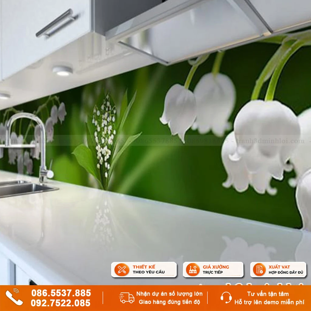 Kính ốp bếp mẫu hoa