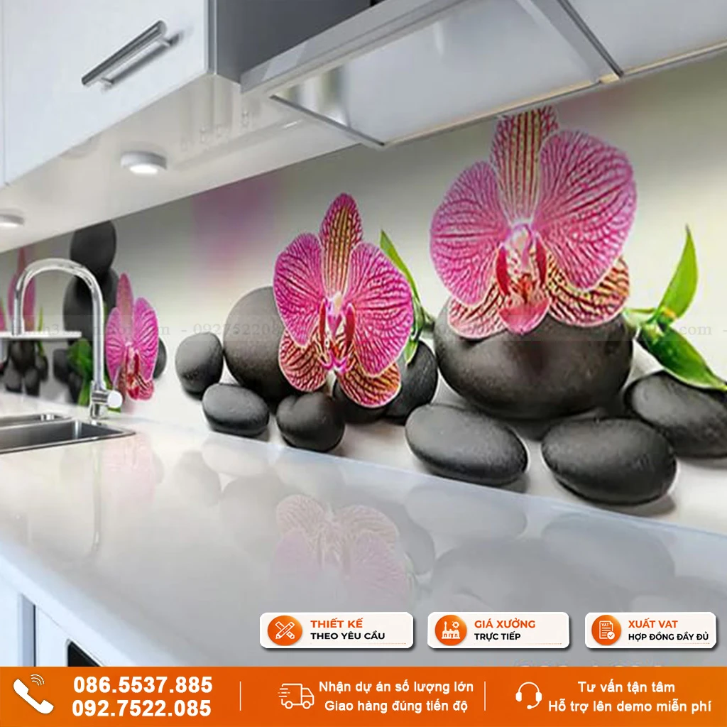 Kính ốp bếp mẫu hoa