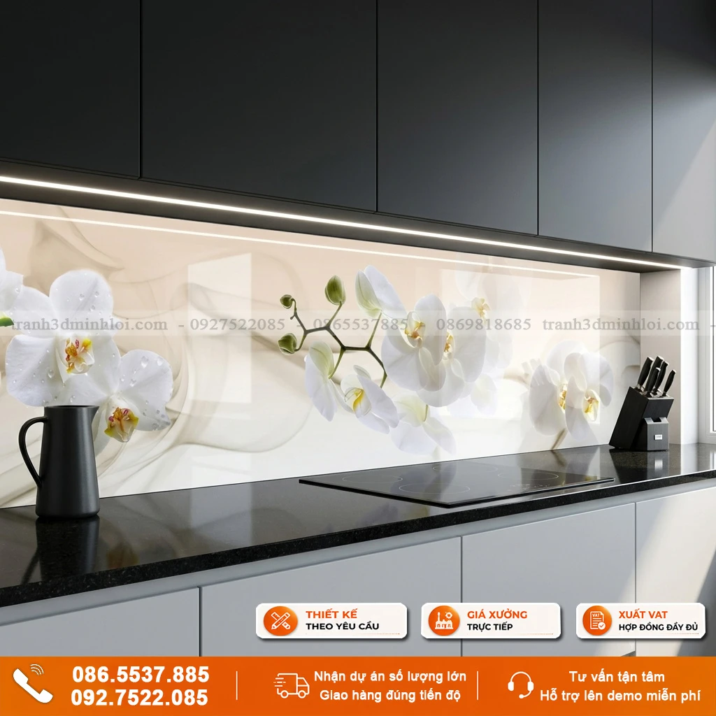 Kính ốp bếp mẫu hoa