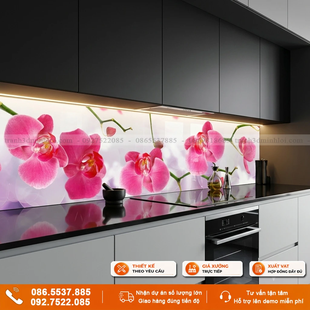 Kính ốp bếp mẫu hoa