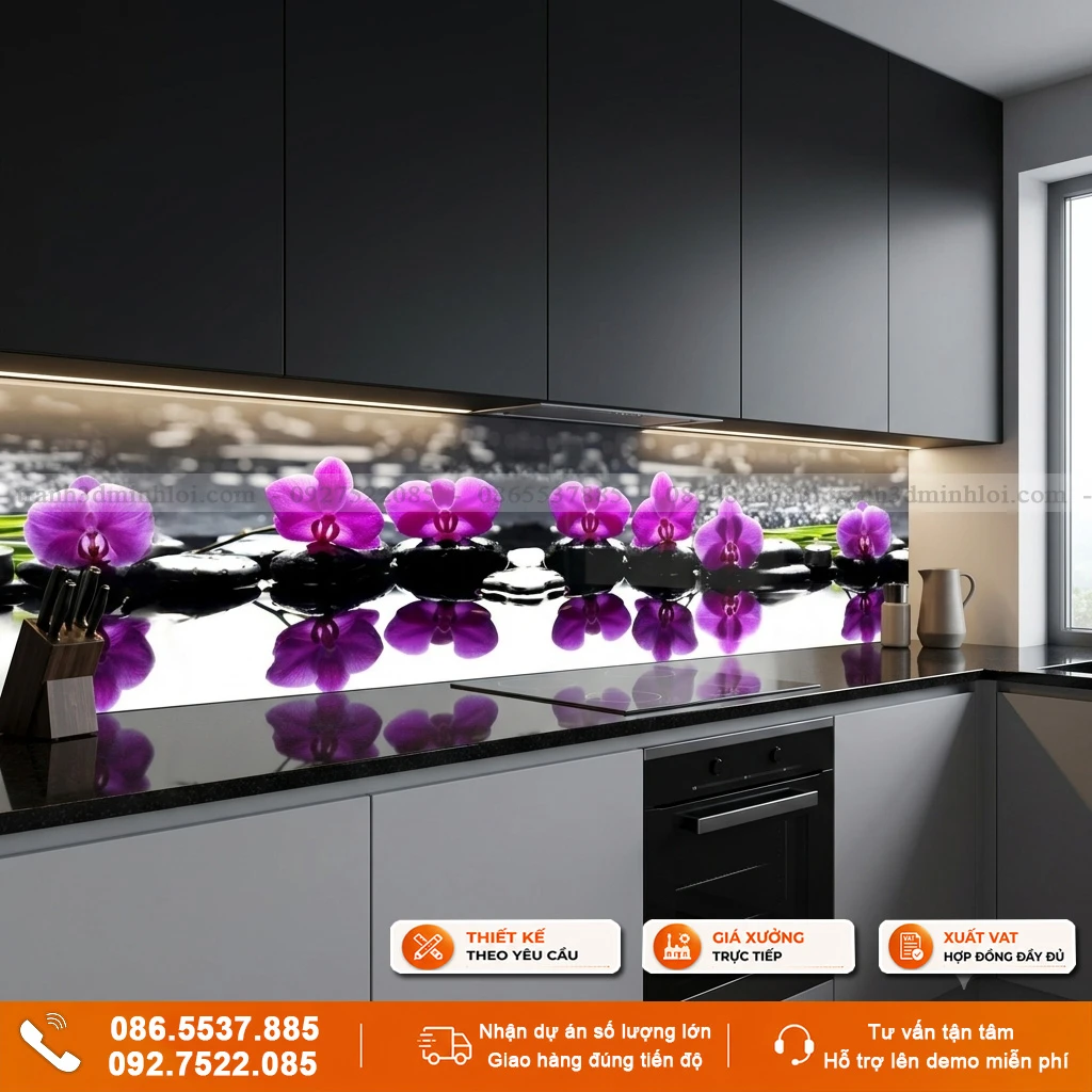 Kính ốp bếp mẫu hoa