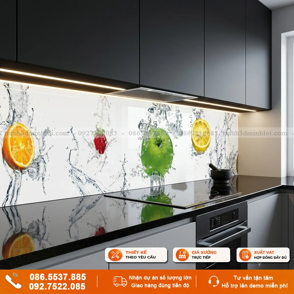 Kính ốp bếp mẫu hoa quả