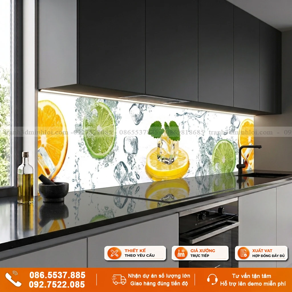 Kính ốp bếp mẫu hoa quả