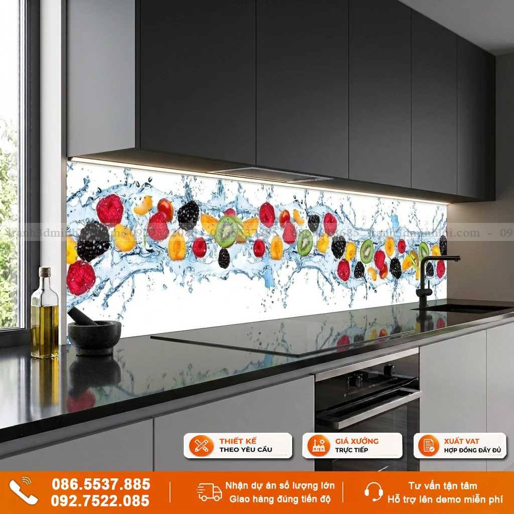 Kính ốp bếp mẫu hoa quả