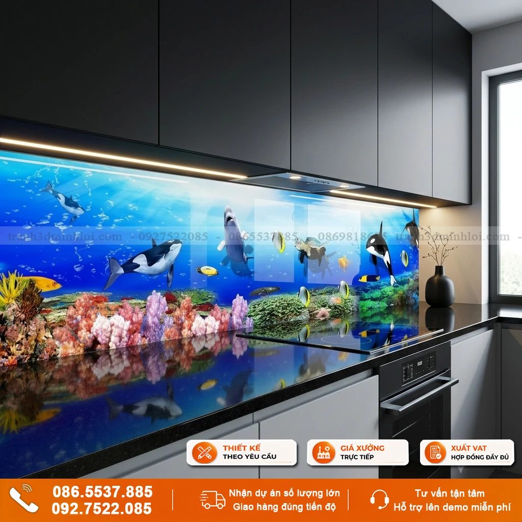 Kính ốp bếp mẫu đại dương