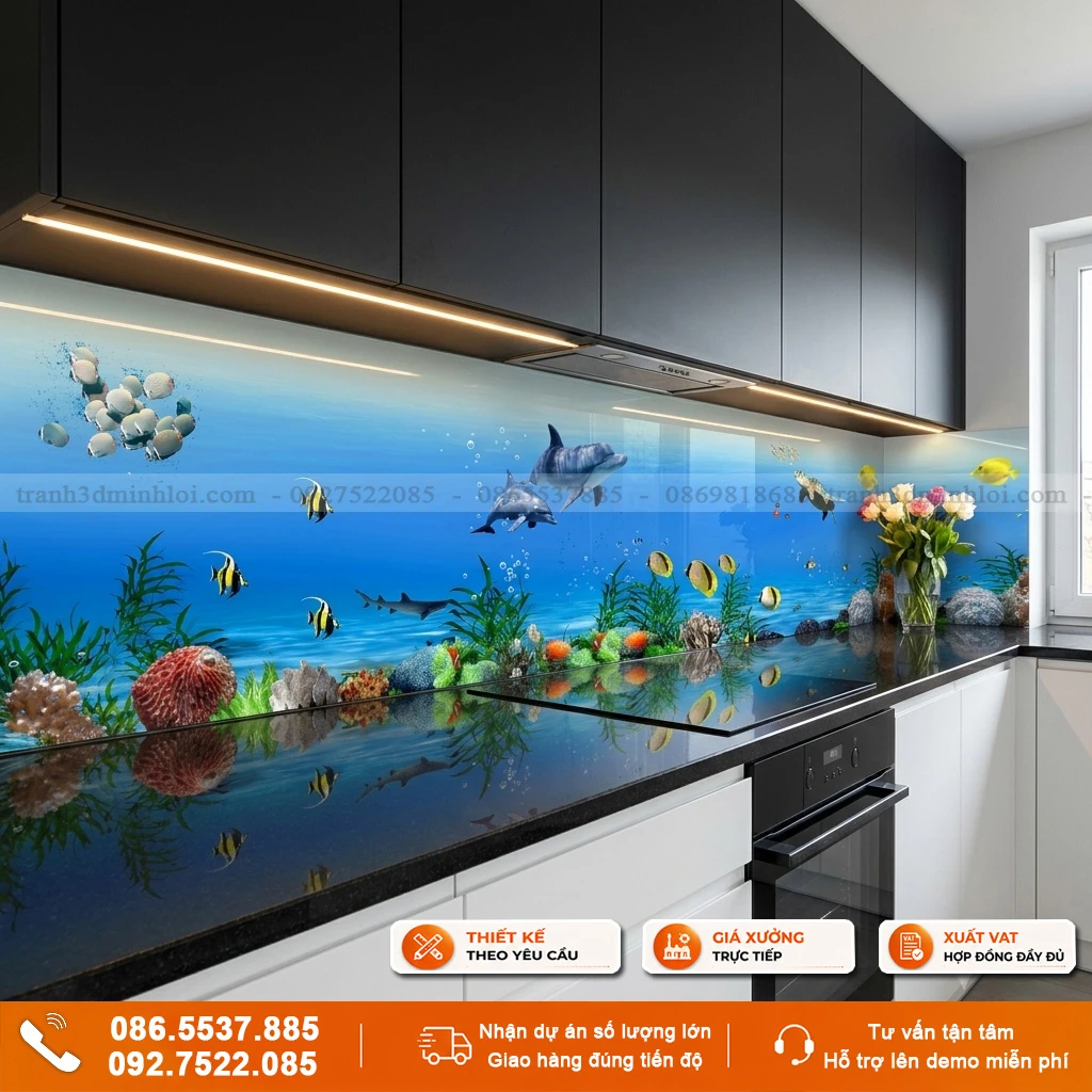 Kính ốp bếp mẫu đại dương