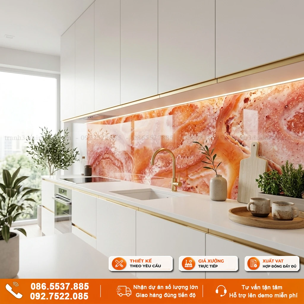 Kính ốp bếp vân đá