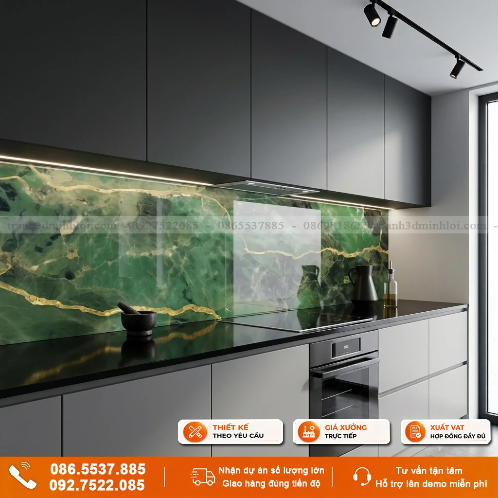 Kính ốp bếp vân đá