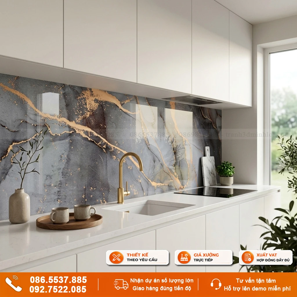 Kính ốp bếp hiện đại – nghệ thuật