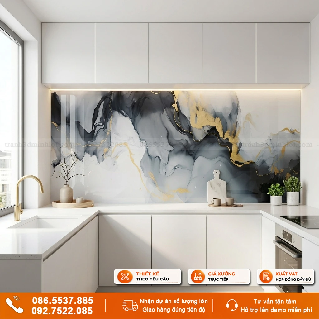 Kính ốp bếp hiện đại – nghệ thuật