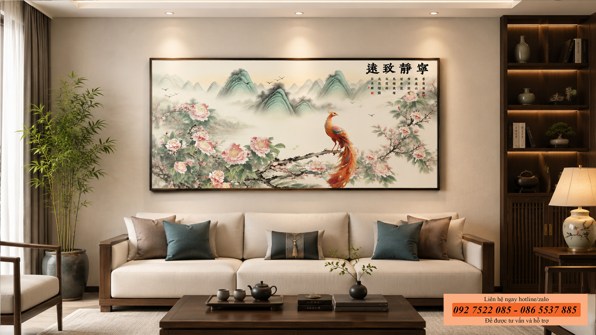 Tranh chim phượng hoàng hoa mẫu đơn