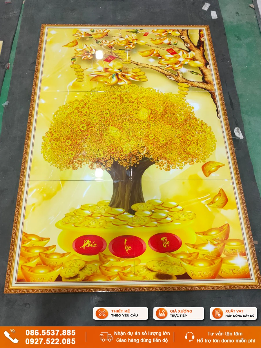 Tranh cây kim tiền vàng tài lộc gạch 3D