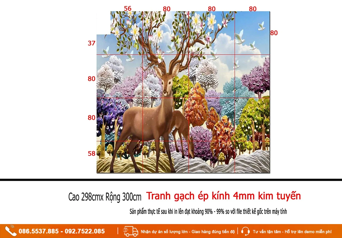 Tranh huơu tài lộc gạch 3D ốp tường phòng khách