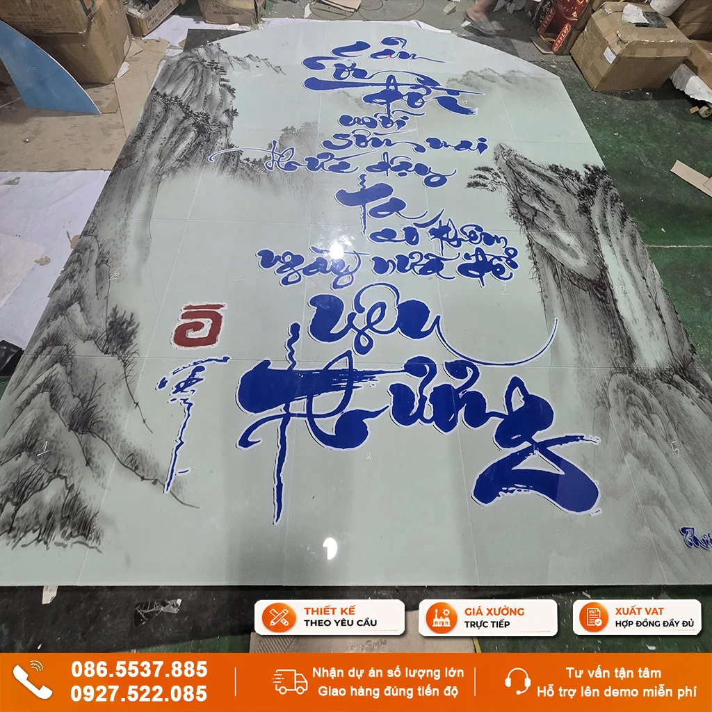 Tranh gạch ép kính mẫu thư pháp