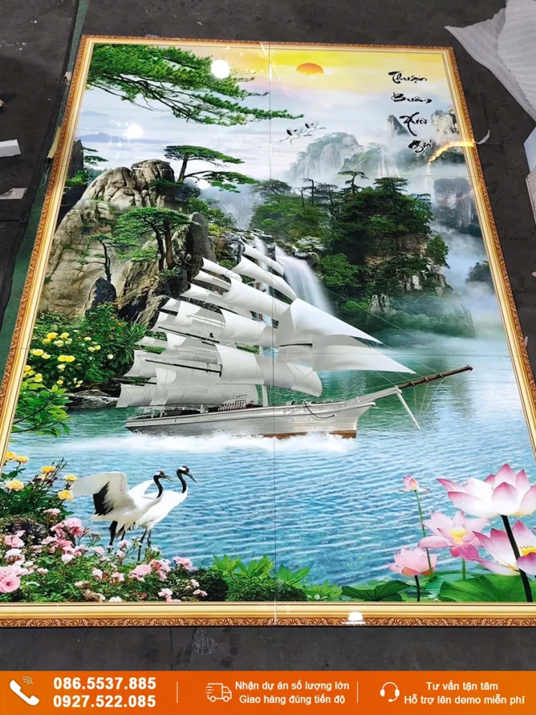 Tranh thuận buồm xuôi gió gạch 3D ốp tường giá xưởng