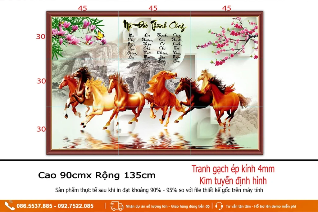 Tranh mã đáo thành công gạch ép kính kim tuyến định hình