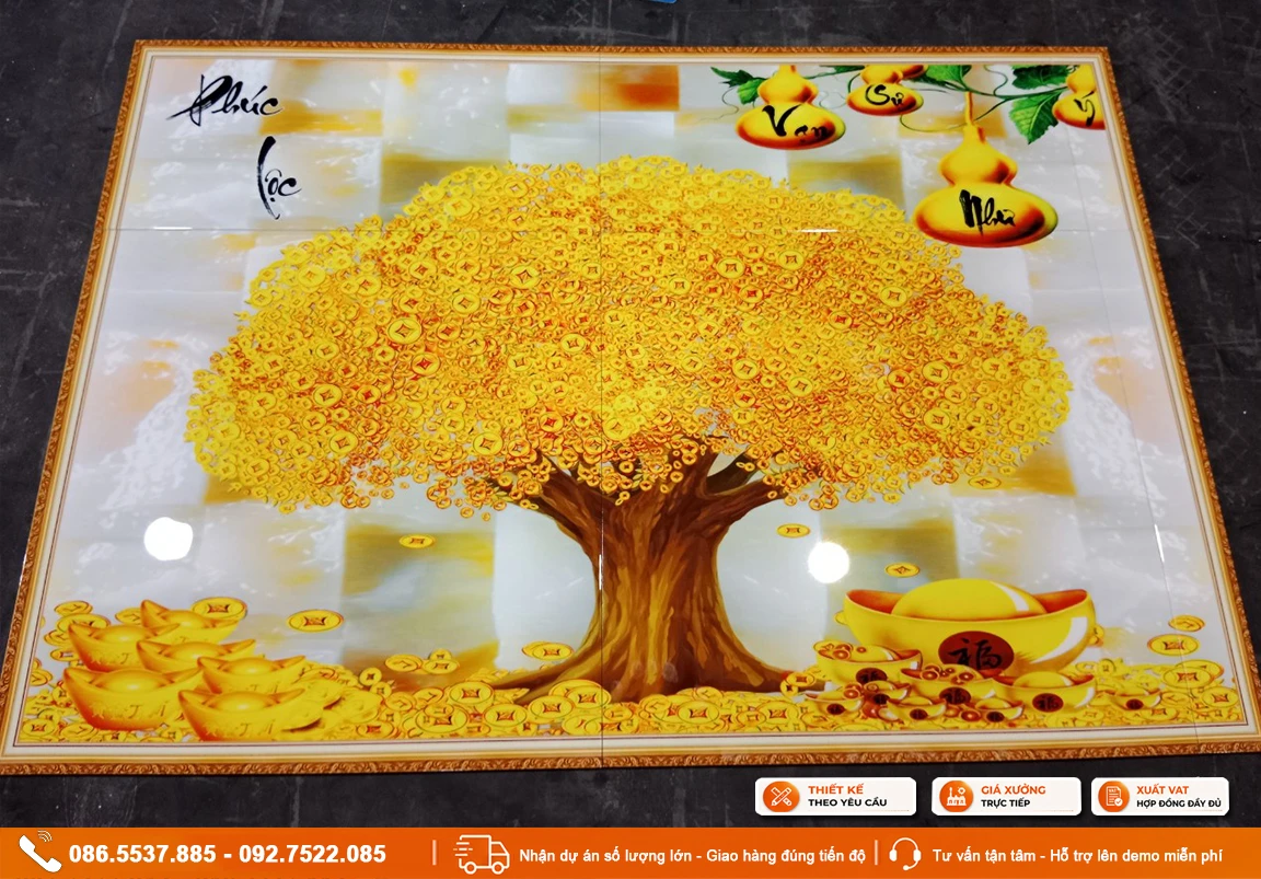 Tranh cây kim tiền vàng tài lộc gạch 3D ốp tường giá xưởng