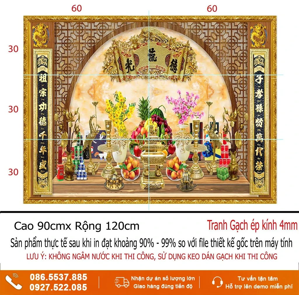 Tranh cửu huyền thất tổ gạch UV ốp tường phòng thờ