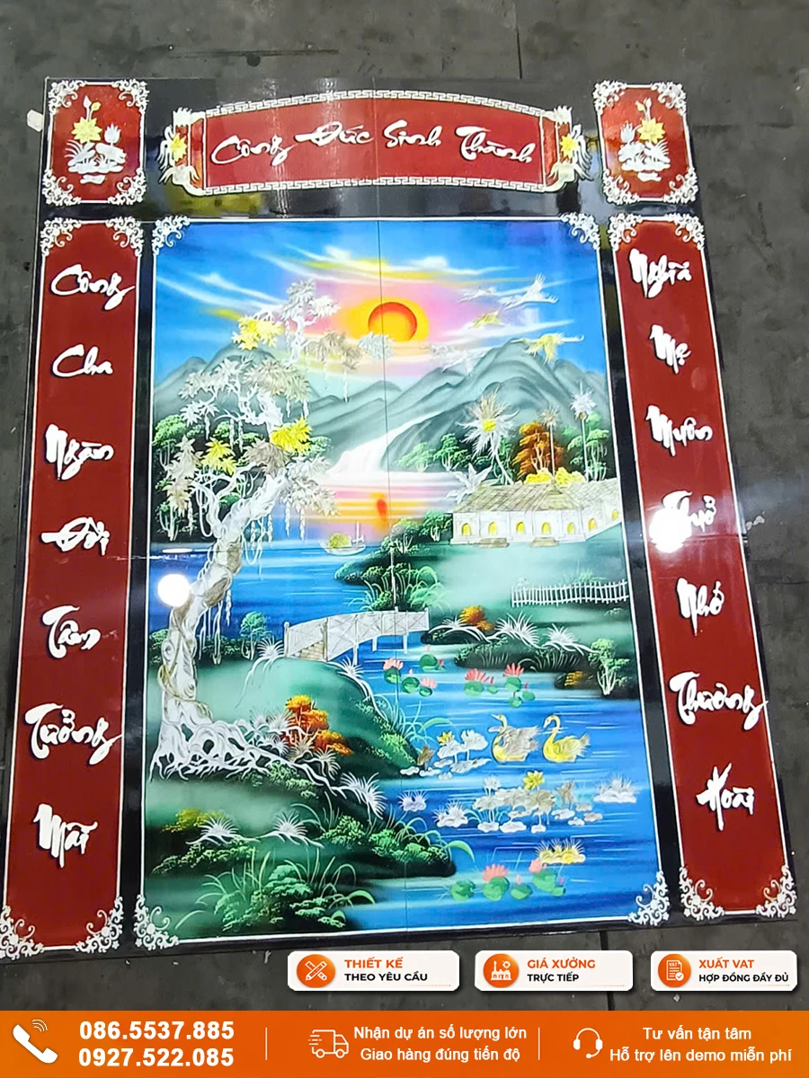 Tranh cửu huyền thất tổ gạch UV ốp tường phòng thờ