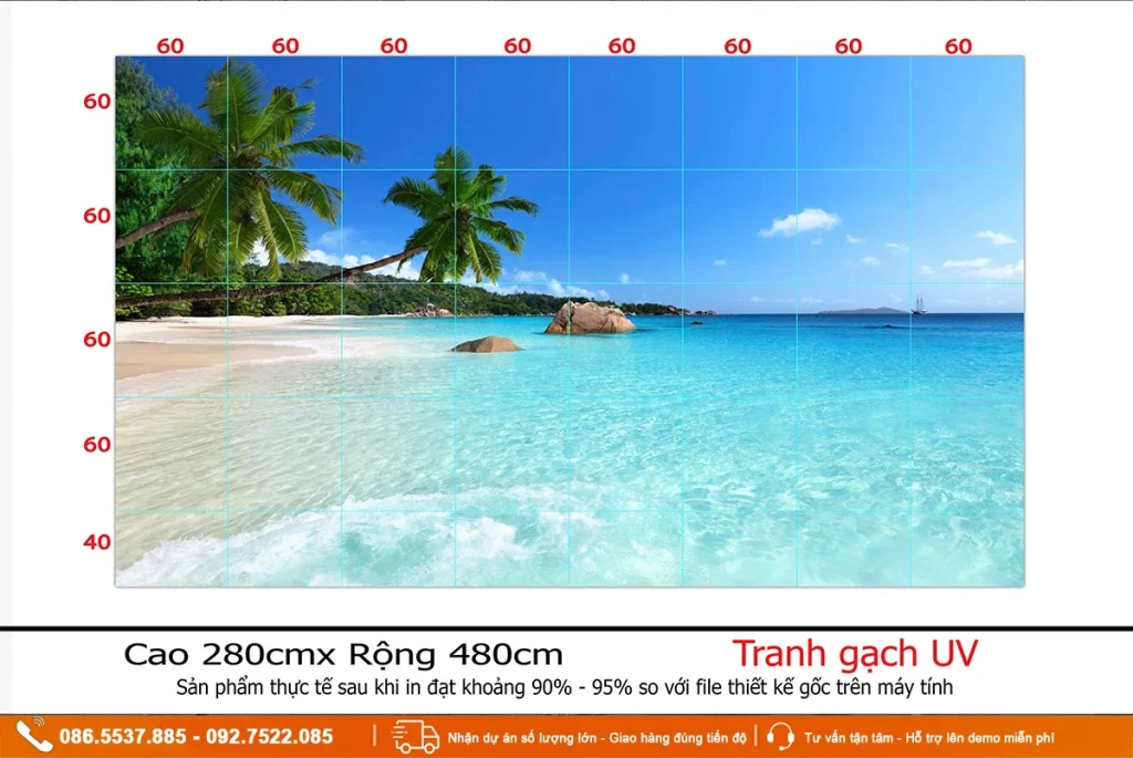 Tranh phong cảnh biển gạch UV ốp tường giá xưởng