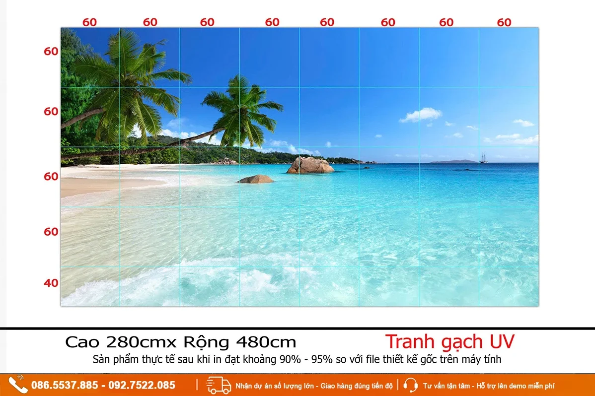 Tranh phong cảnh biển gạch UV ốp tường giá xưởng