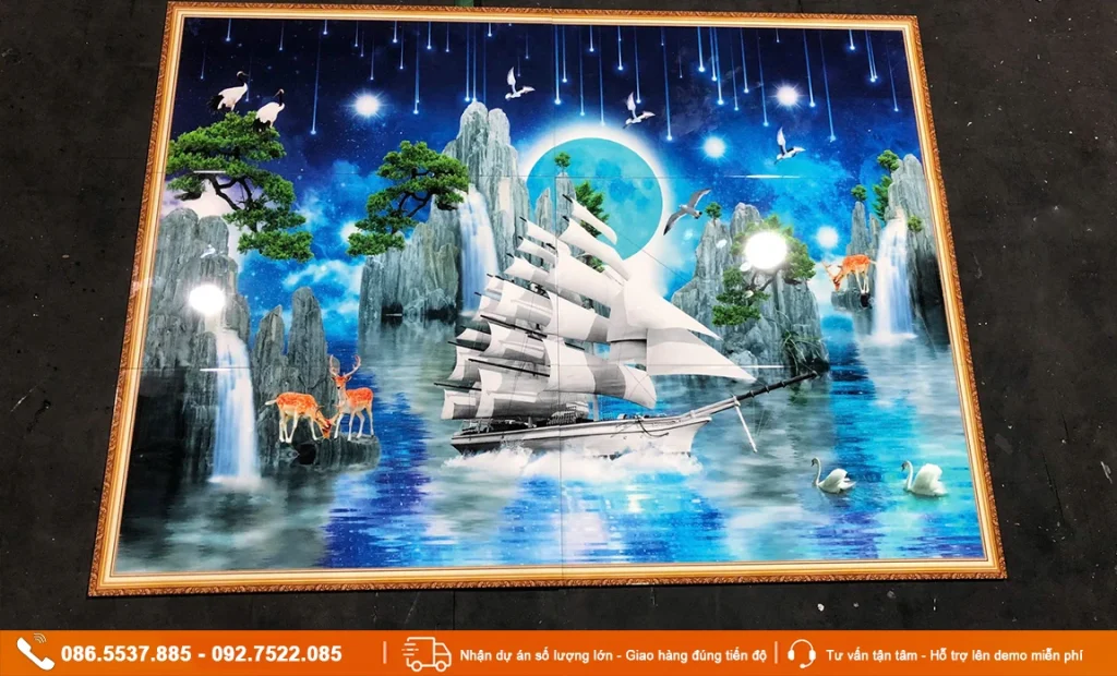 Tranh thuận buồm xuôi gió gạch 3D ốp tường giá xưởng