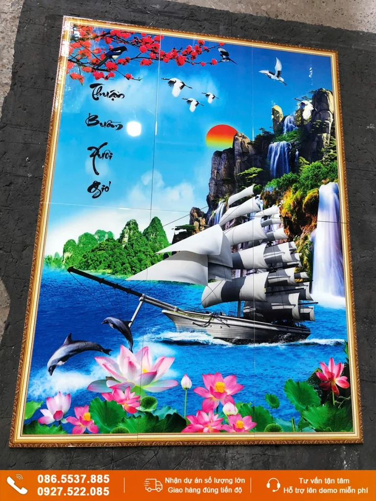 Tranh thuận buồm xuôi gió gạch 3D ốp tường giá xưởng
