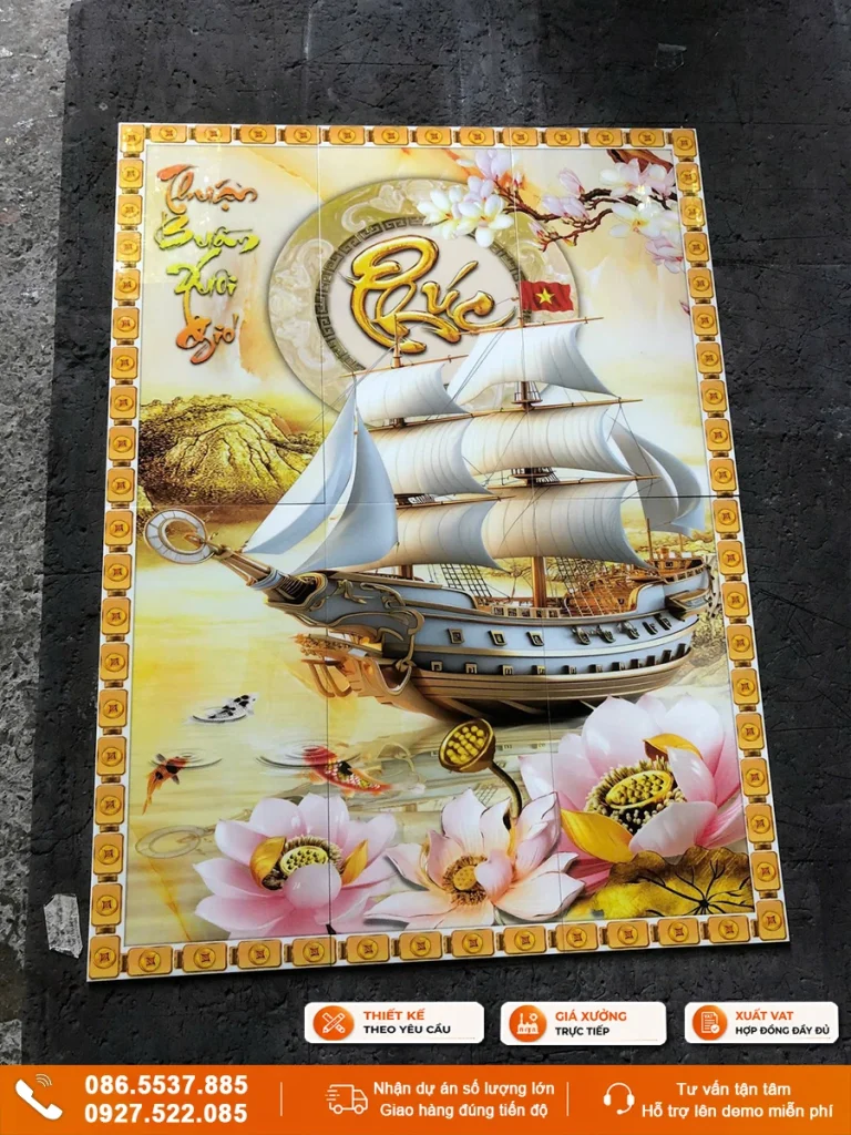 Tranh thuận buồm xuôi gió gạch 3D ốp tường giá xưởng