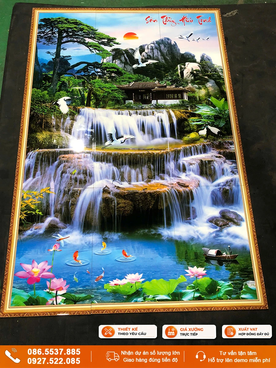 Tranh lưu thuỷ sinh tài gạch 3D ốp tường