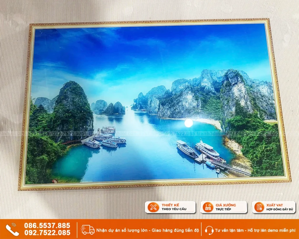 Tranh kính ốp tường phòng khách mẫu phong cảnh thiên nhiên