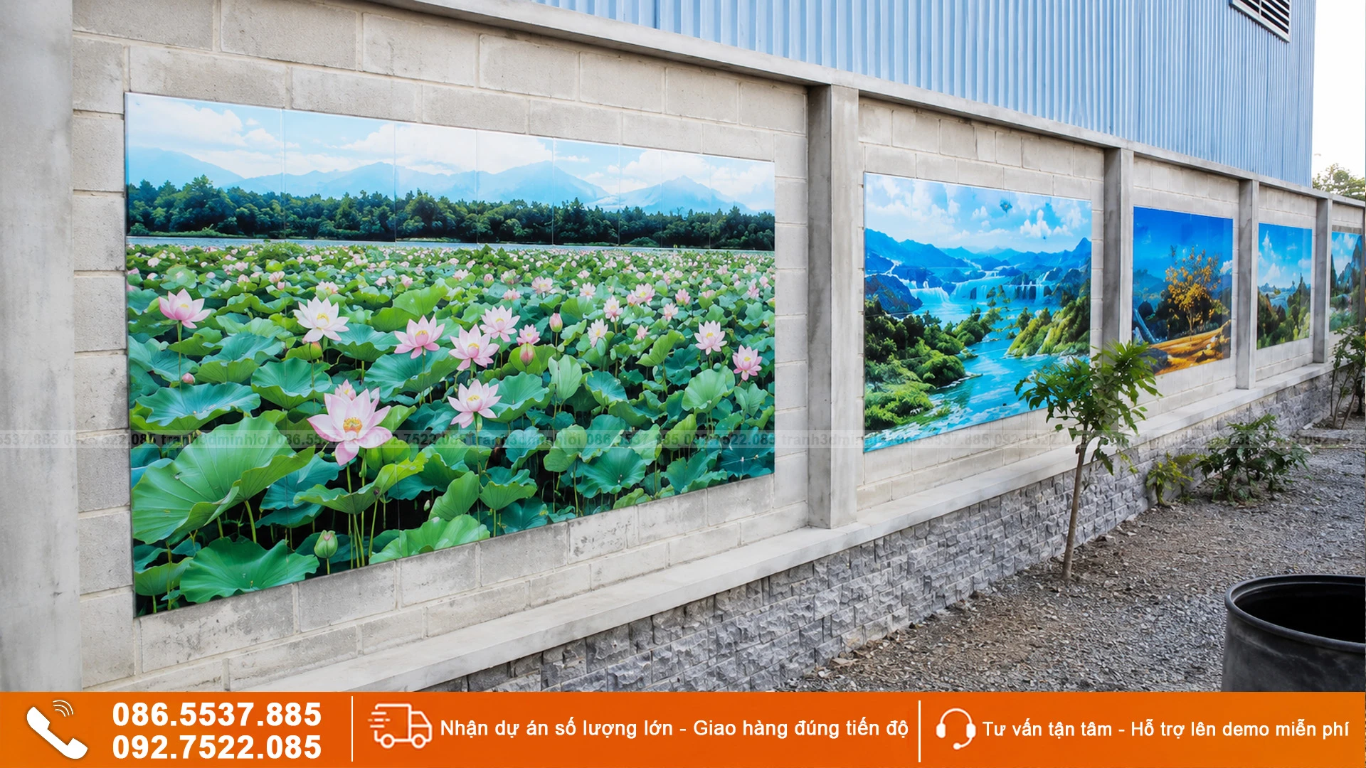 Tranh kính phong cảnh ốp tường rào biệt thự