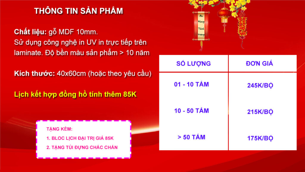 Báo giá sản phẩm lịch tết 2023