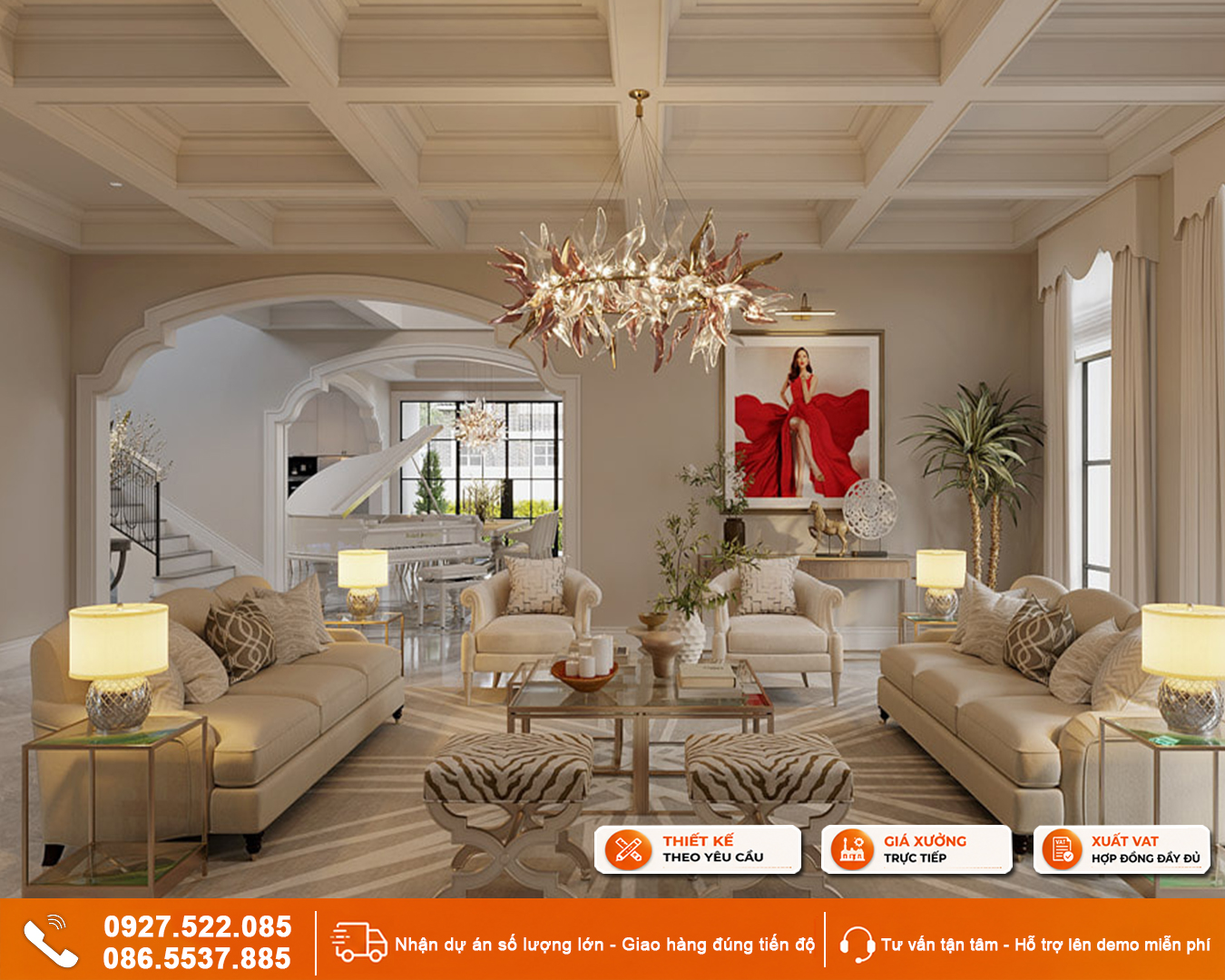 Tranh phòng khách chung cư căn hộ phong cách sang trọng & hiện đại