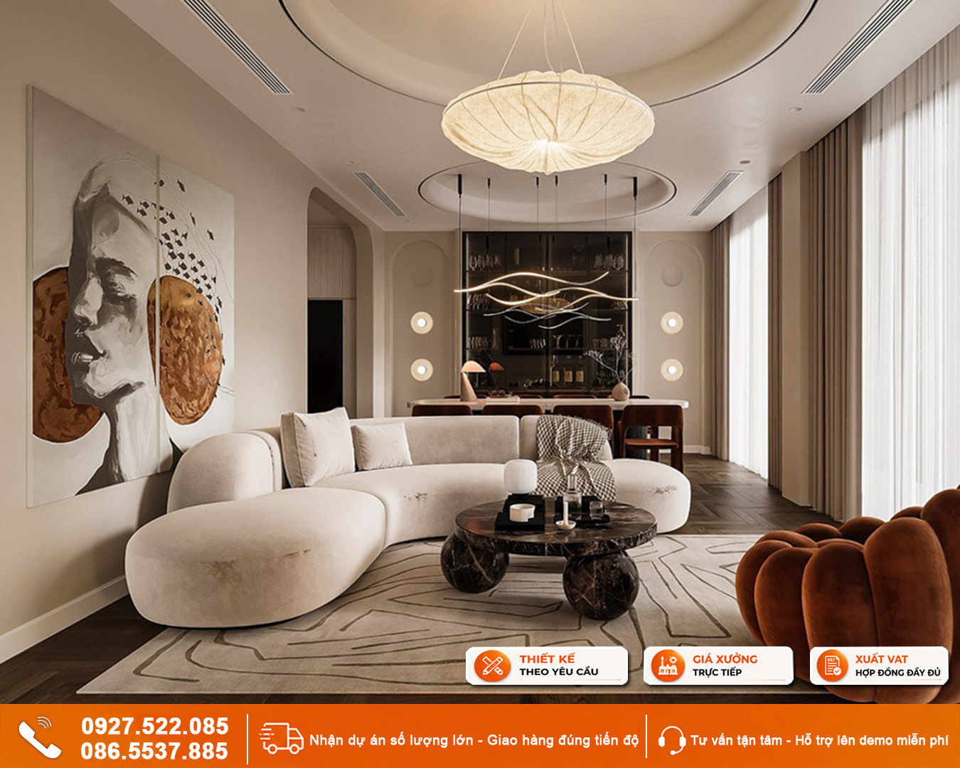 Tranh phòng khách chung cư căn hộ phong cách sang trọng & hiện đại