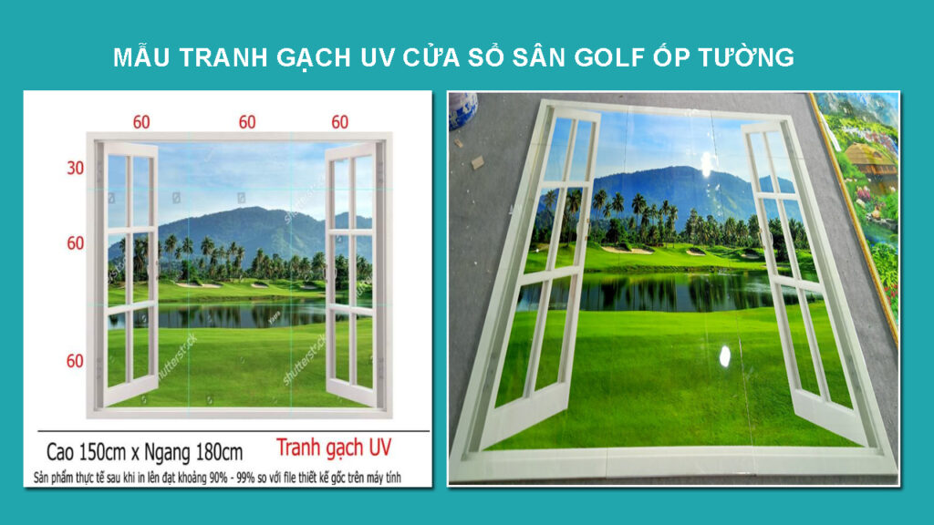 Tranh gạch 3d ốp tường cửa sổ sân gofl