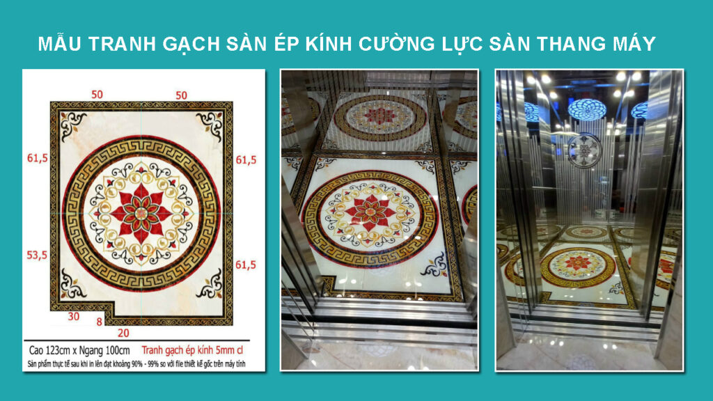 Tranh gạch ép kính cường lực sàn thang máy