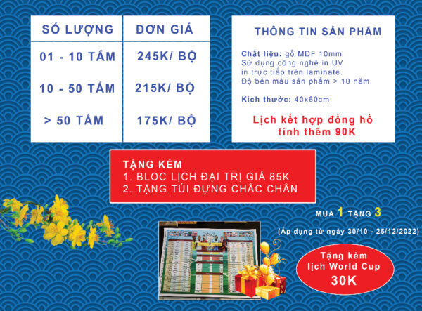 Báo giá sản phẩm lịch tết 2023