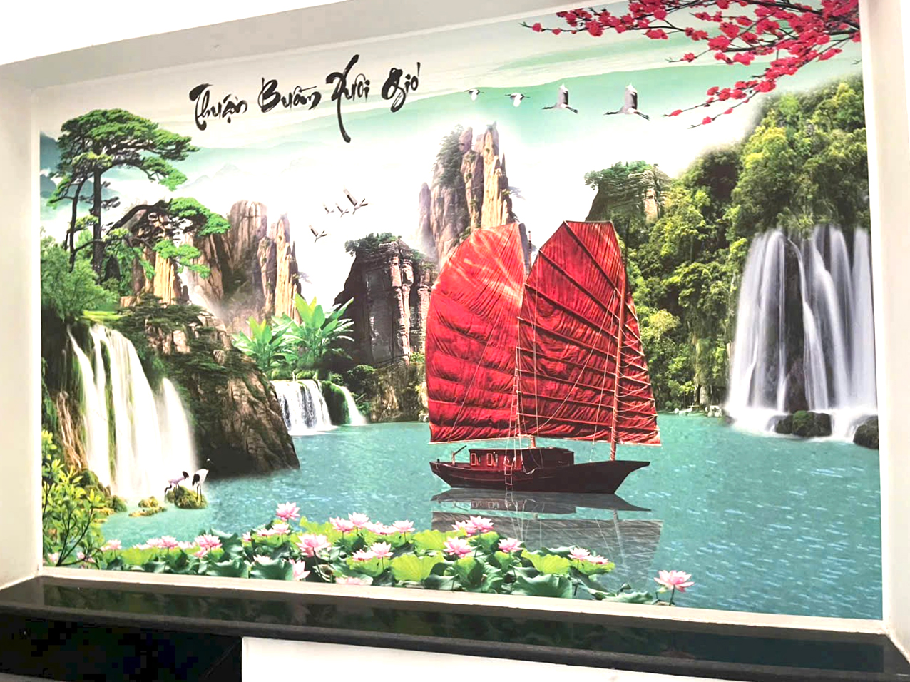 Dự án tranh dán tường vải lụa canvas mẫu thuận buồm xuôi gió