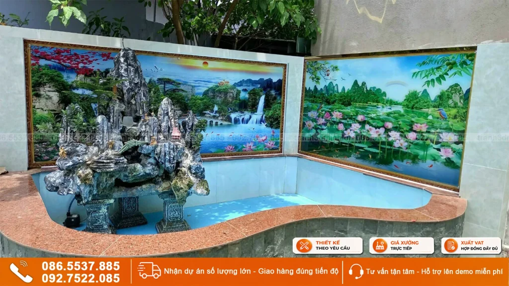 Gạch 3D ốp tường ngoài trời mẫu sơn thuỷ hữu tình