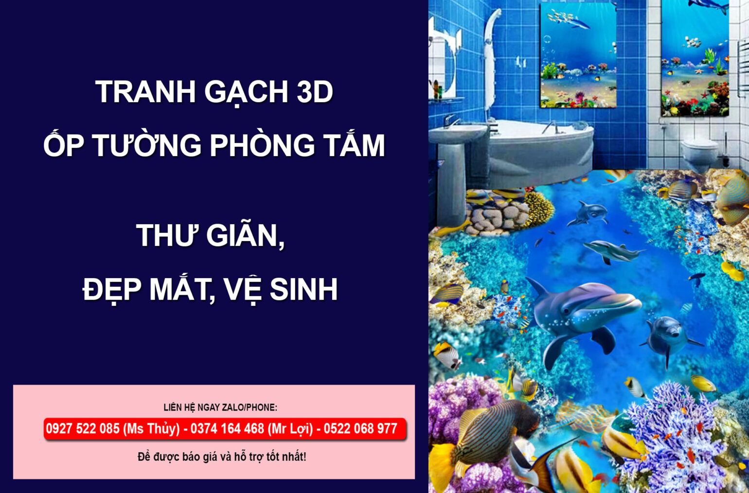 Tranh gạch 3D ốp tường phòng tắm hiện đại