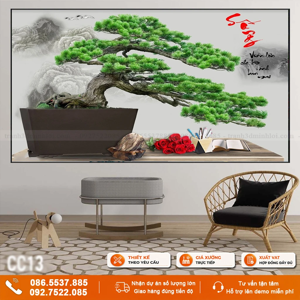 Tranh gạch 3D bonsai ốp tường