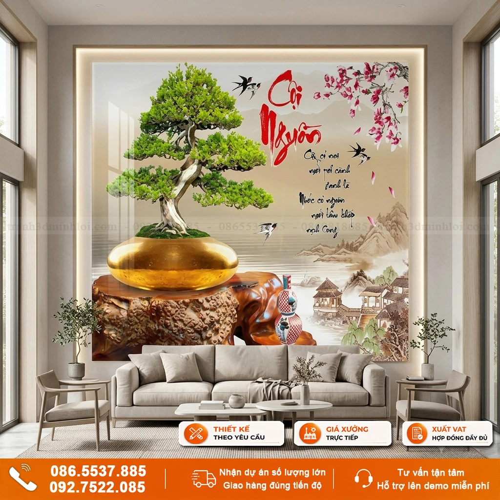 Tranh gạch 3D bonsai ốp tường