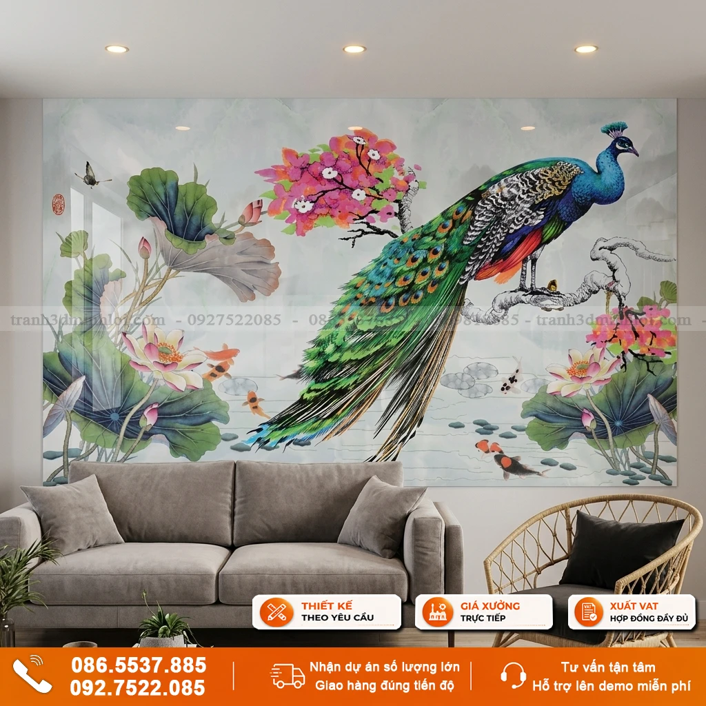 Tranh gạch 3d mẫu chim công