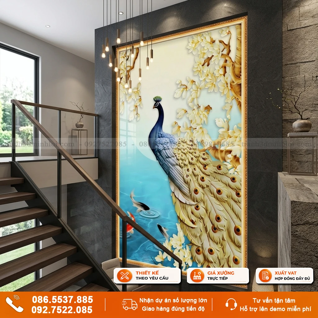 Tranh gạch 3d mẫu chim công